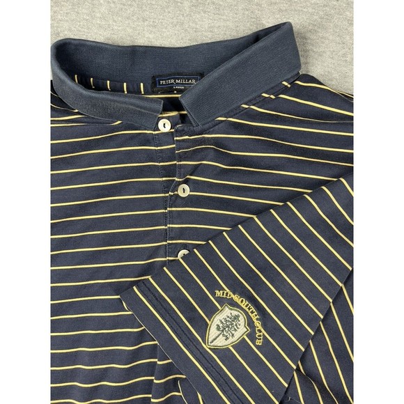 Peter Millar Mid South‎ Club golf Polo blue Stripe Size Large NC - Picture 1 of 5